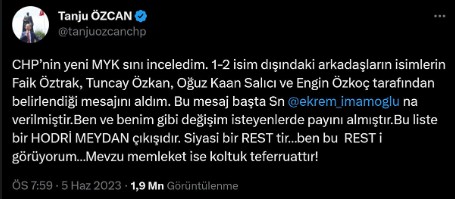 CHP'li Tanju Özcan'dan Kılıçdaroğlu'na karşı 'ayaklanma' çağrısı: Mevzu memleket ise koltuk teferruattır